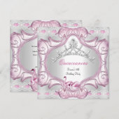 Quinceanera 15e witte roze zwanen Tiara Kaart (Voorkant / Achterkant)