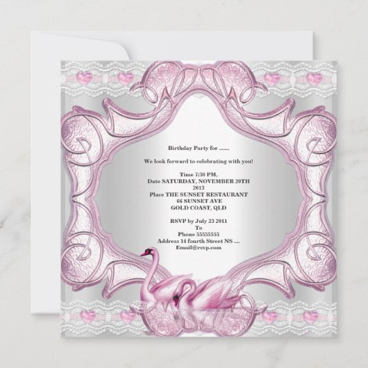 Quinceanera 15e witte roze zwanen Tiara Kaart (Achterkant)