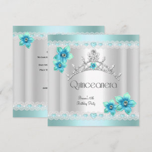 Quinceanera 15e witte turquoise blauwe zilveren ti kaart