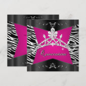 Quinceanera 15e Zebra roze zwarte zilver Tiara Kaart (Voorkant / Achterkant)