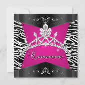 Quinceanera 15e Zebra roze zwarte zilver Tiara Kaart (Voorkant)