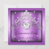 Quinceanera 15e Zilver Paars Tiara Kaart (Voorkant)