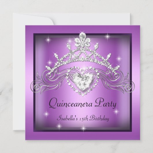 Quinceanera 15e Zilver Paars Tiara Kaart (Voorkant)