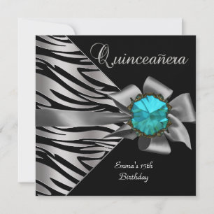 Quinceanera 15e Zilveren Zebra Turquoise Zwart Gri Kaart