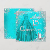 Quinceanera 15th Aqua Silver Snowflakes Party 2 Kaart (Voorkant / Achterkant)