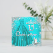 Quinceanera 15th Aqua Silver Snowflakes Party 2 Kaart (Staand voorkant)