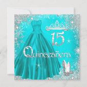 Quinceanera 15th Aqua Silver Snowflakes Party 2 Kaart (Voorkant)