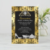 Quinceanera 15th Birthday Black Gold Damask 2 Kaart (Staand voorkant)