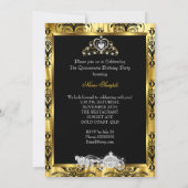 Quinceanera 15th Birthday Black Gold Damask 2 Kaart (Achterkant)