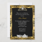 Quinceanera 15th Birthday Black Gold Damask Kaart (Achterkant)