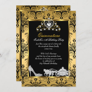 Quinceanera 15th Birthday Black Gold Damask Kaart