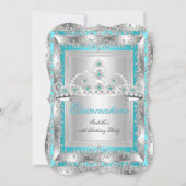 Quinceanera 15th Birthday Blauwgroen Blue Silver T Kaart (Voorkant)