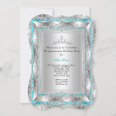 Quinceanera 15th Birthday Blauwgroen Blue Silver T Kaart (Achterkant)