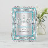 Quinceanera 15th Birthday Blauwgroen Blue Silver T Kaart (Staand voorkant)