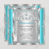 Quinceanera 15th Birthday Blauwgroen Blue Silver T Kaart (Voorkant / Achterkant)