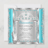 Quinceanera 15th Birthday Blauwgroen Blue Silver T Kaart (Voorkant)