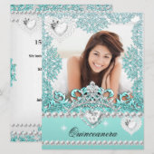 Quinceanera 15th Birthday Blauwgroen Blue Silver W Kaart (Voorkant / Achterkant)