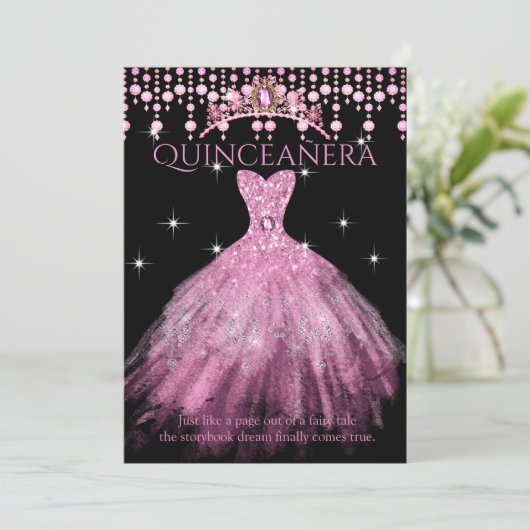 Quinceanera 15th Birthday Blush Pink Dress Tiara Kaart (Staand voorkant)