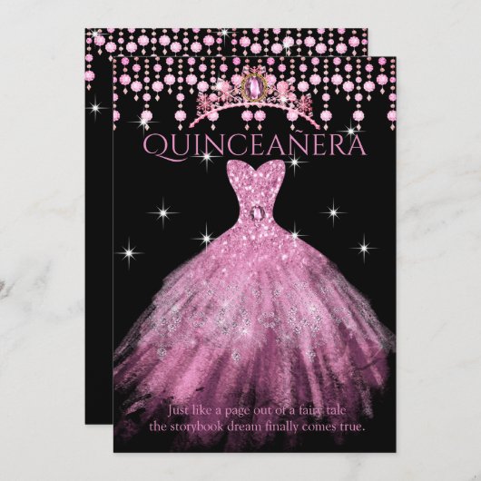 Quinceanera 15th Birthday Blush Pink Dress Tiara Kaart (Voorkant / Achterkant)