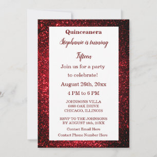 Quinceanera 15th Birthday Burgundy Red Glitter Kaart