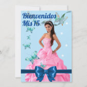  QUINCEAÑERA 15th BIRTHDAY CARD, BLUE BUTTERFLY Kaart (Voorkant)