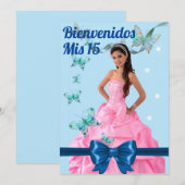  QUINCEAÑERA 15th BIRTHDAY CARD, BLUE BUTTERFLY Kaart (Voorkant / Achterkant)