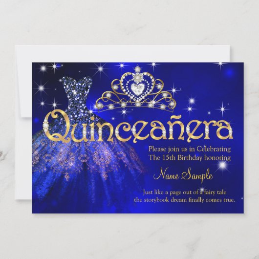 Quinceanera 15th Birthday Dark Blue Dress Tiara Kaart (Voorkant)