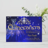 Quinceanera 15th Birthday Dark Blue Dress Tiara Kaart (Staand voorkant)