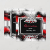 Quinceanera 15th Birthday Feather Red Pearl Kaart (Voorkant / Achterkant)