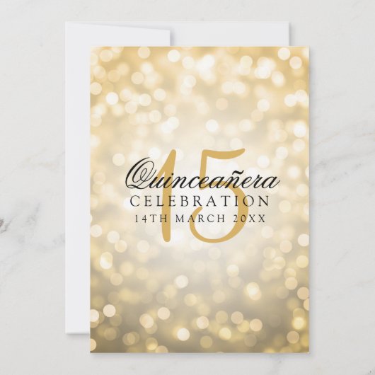Quinceanera 15th Birthday Gold Bokeh Lights Kaart (Achterkant)
