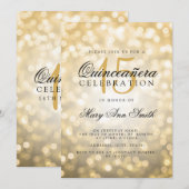 Quinceanera 15th Birthday Gold Bokeh Lights Kaart (Voorkant / Achterkant)