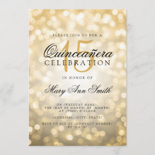 Quinceanera 15th Birthday Gold Bokeh Lights Kaart