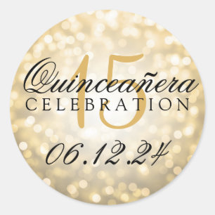 Quinceanera 15th Birthday Gold Bokeh Lights Ronde Sticker