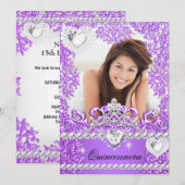 Quinceanera 15th Birthday Hot Paars Silver White Kaart (Voorkant / Achterkant)