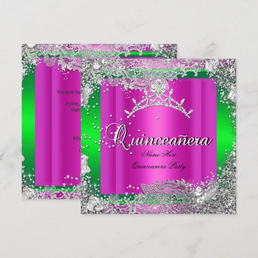 Quinceanera 15th Birthday Hot Pink Limoen Tiara Kaart (Voorkant / Achterkant)