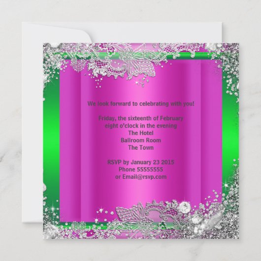 Quinceanera 15th Birthday Hot Pink Limoen Tiara Kaart (Achterkant)