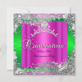 Quinceanera 15th Birthday Hot Pink Limoen Tiara Kaart (Voorkant)