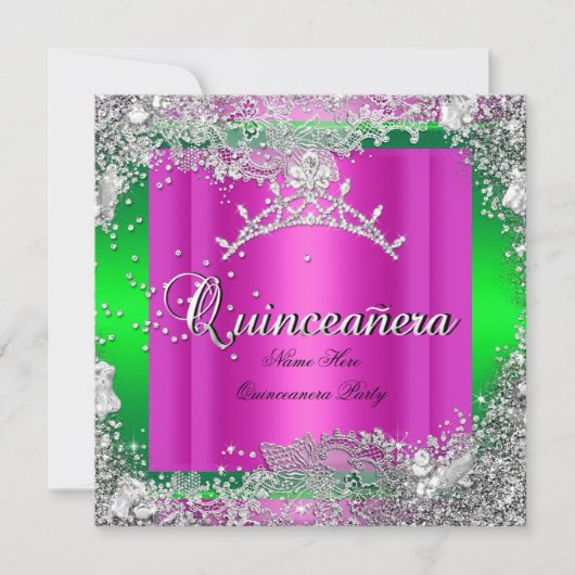 Quinceanera 15th Birthday Hot Pink Limoen Tiara Kaart (Voorkant)