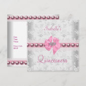 Quinceanera 15th Birthday  Lace Pink Bow Kaart (Voorkant / Achterkant)