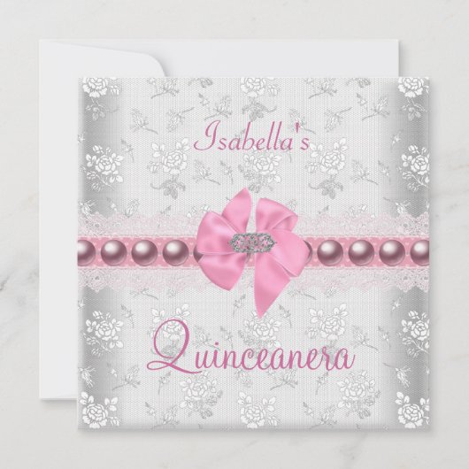 Quinceanera 15th Birthday  Lace Pink Bow Kaart (Voorkant)