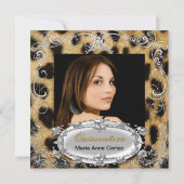 Quinceañera 15th Birthday Leopard Black Brown Kaart (Voorkant)