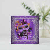 Quinceanera 15th Birthday Masquerade Mask Paars Kaart (Staand voorkant)