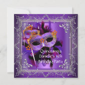 Quinceanera 15th Birthday Masquerade Mask Paars Kaart (Voorkant)