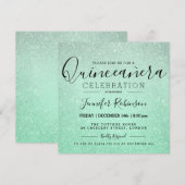 Quinceanera 15th Birthday Mint Glitter Look Paint Kaart (Voorkant / Achterkant)