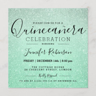 Quinceanera 15th Birthday Mint Glitter Look Paint Kaart