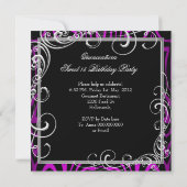Quinceanera 15th Birthday Paars Black White Zebra Kaart (Achterkant)