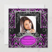 Quinceanera 15th Birthday Paars Black White Zebra Kaart (Voorkant)