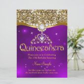 Quinceanera 15th Birthday Paars Glitter Gold Kaart (Staand voorkant)