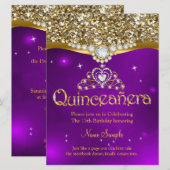 Quinceanera 15th Birthday Paars Glitter Gold Kaart (Voorkant / Achterkant)