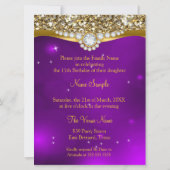 Quinceanera 15th Birthday Paars Glitter Gold Kaart (Achterkant)